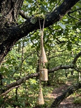 Hanging Decorative Metal Bells - Gold with White Accents